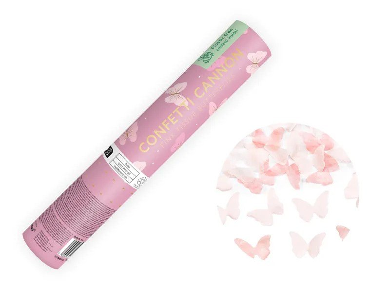 Tun Confetti cu fluture roz 20 cm