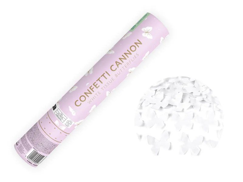 Tun Confetti cu fluture albi 28 cm