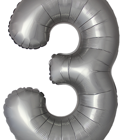 Balon din filie Cifra “3” 86 cm (34″) satin argintiu FX