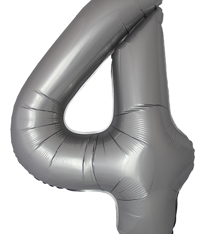 Balon din filie Cifra “4” 86 cm (34″) satin argintiu FX