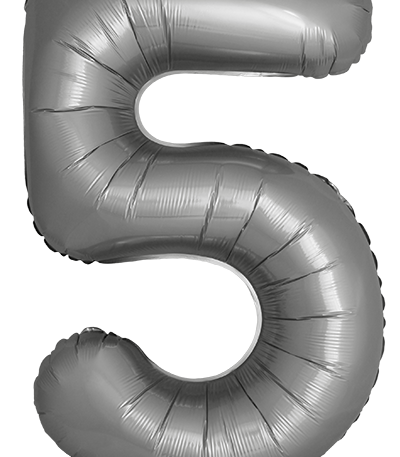 Balon din filie Cifra “5” 86 cm (34″) satin argintiu FX