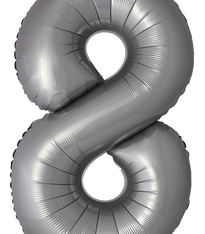 Balon din filie Cifra “8” 86 cm (34″) satin argintiu FX