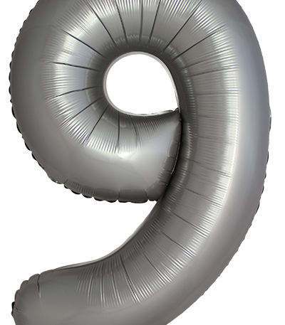Balon din filie Cifra “9” 86 cm (34″) satin argintiu FX