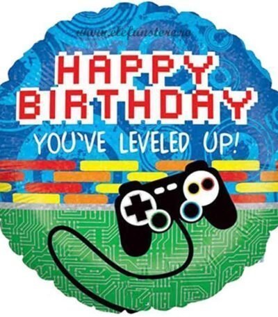 Balon din folie Cerc 48 cm (19″) Happy Birthday, you’ve leveled up!