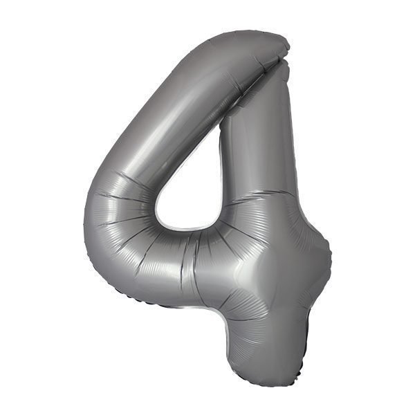 Balon din folie Cifra "4" 86 cm (34") satin argintiu FX