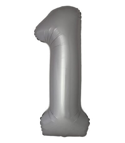 Balon din folie Cifra “1” 86 cm (34″) satin argintiu FX