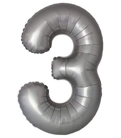 Balon din folie Cifra “3” 86 cm (34″) satin argintiu FX