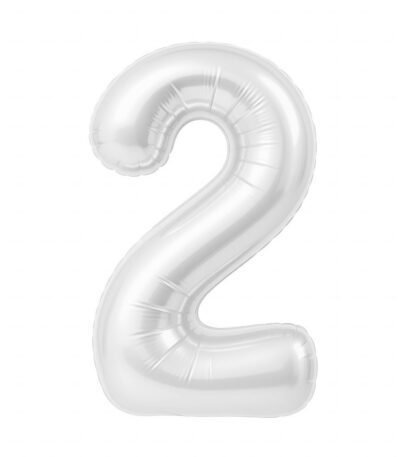 Balon din folie Cifra “2” 102 cm (40″) Alb perlat