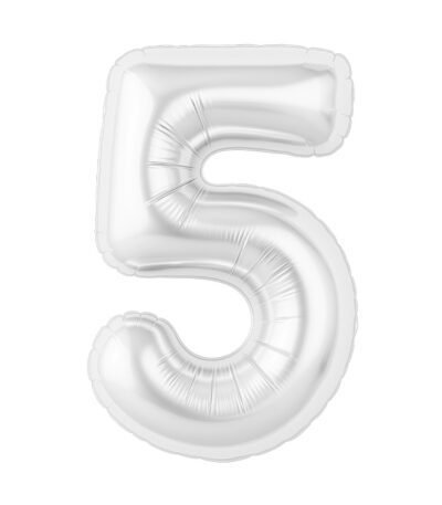 Balon din folie Cifra “5” 102 cm (40″) Alb perlat