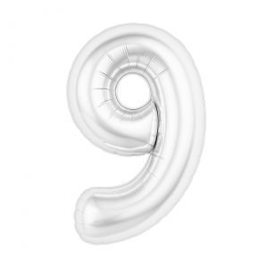 Balon din folie Cifra “9” 102 cm (40″) Alb perlat