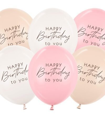 Set baloane latex, 30 cm (12″) Happy Birthday, mix roz, 6 buc, SB
