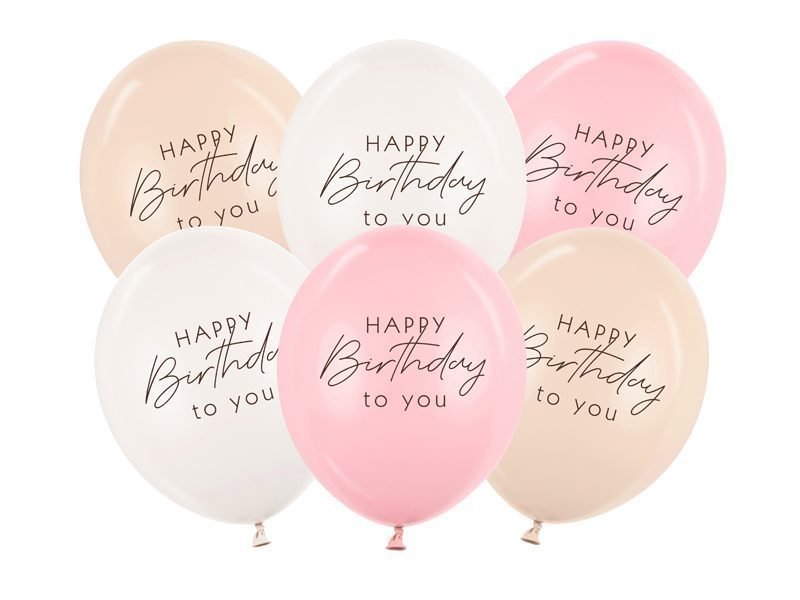 Set baloane latex, 30 cm (12") Happy Birthday, mix roz, 6 buc, SB