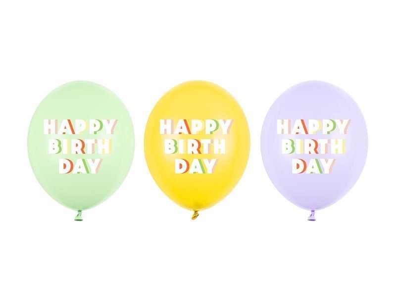 Balon latex cu desen 30 cm (12") Happy Birthday, mix bej, SB