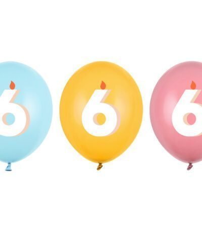 Balon latex 30 cm (12″) A șasea aniversare, Mix pastel, SB