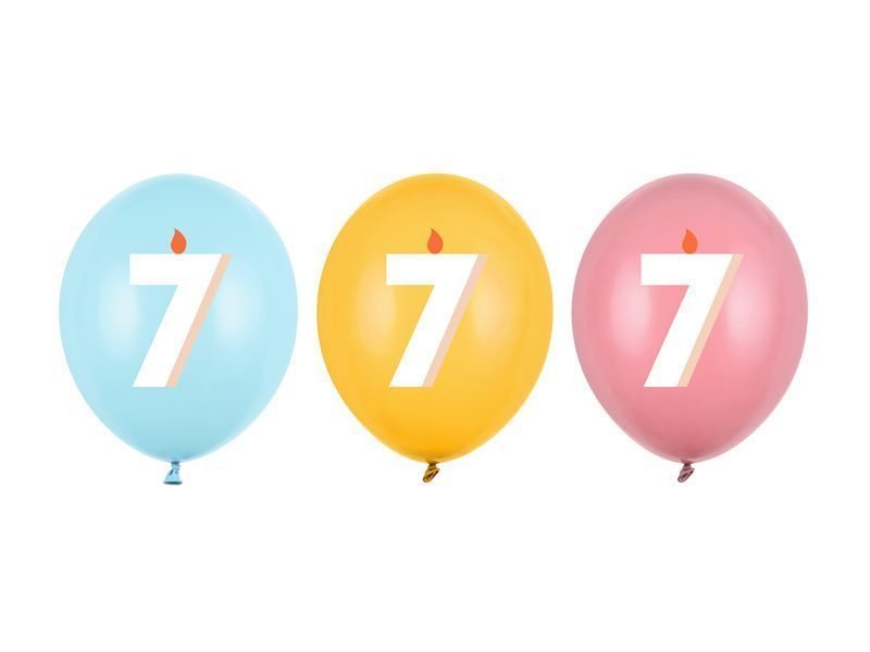 Balon latex 30 cm (12") A șaptea aniversare, mix pastel, SB