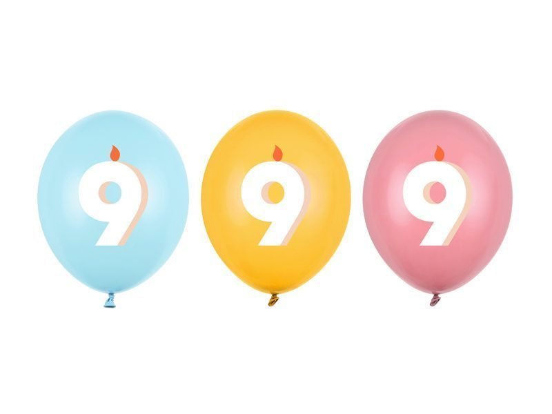 Balon latex, 30 cm (12") a 9-a aniversare, mix pastel, SB